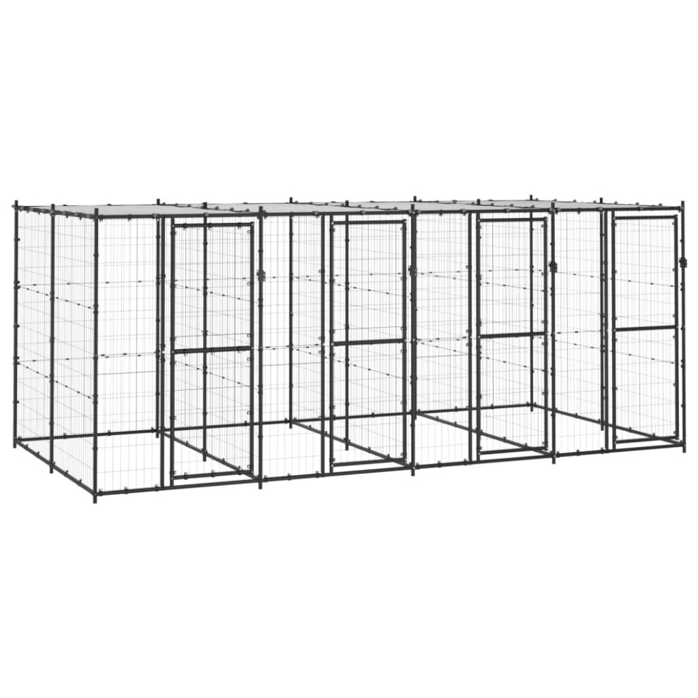 Vidaxl Outdoor Dog Kennel Steel With Roof 9.68 M? Puppy Enclosure Dog Cage