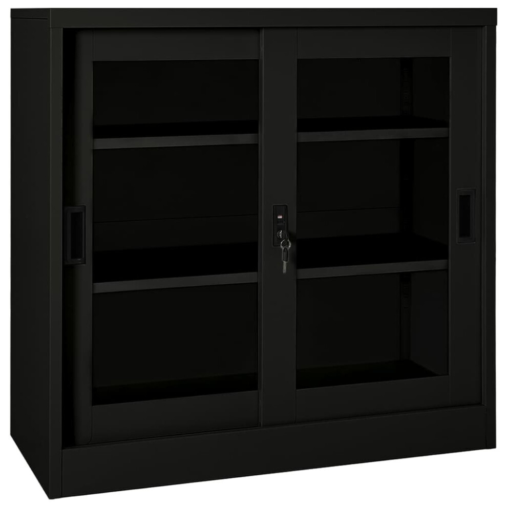 Vidaxl Sliding Door Cabinet Black Steel Office Side Filing Storage Cabinet