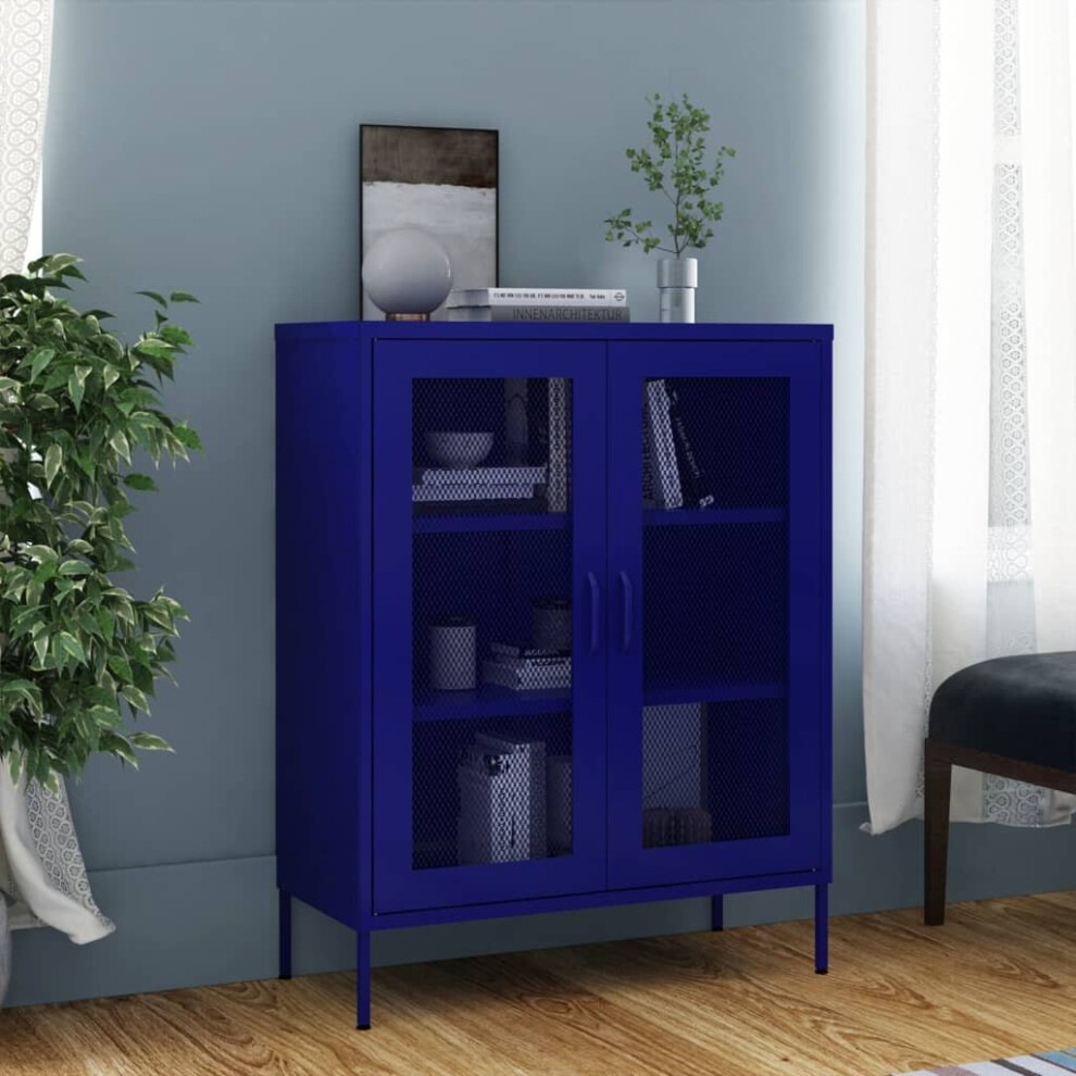 vidaXL Storage Cabinet Navy Blue Steel Home Sideboard Cupboard Side Cabinet