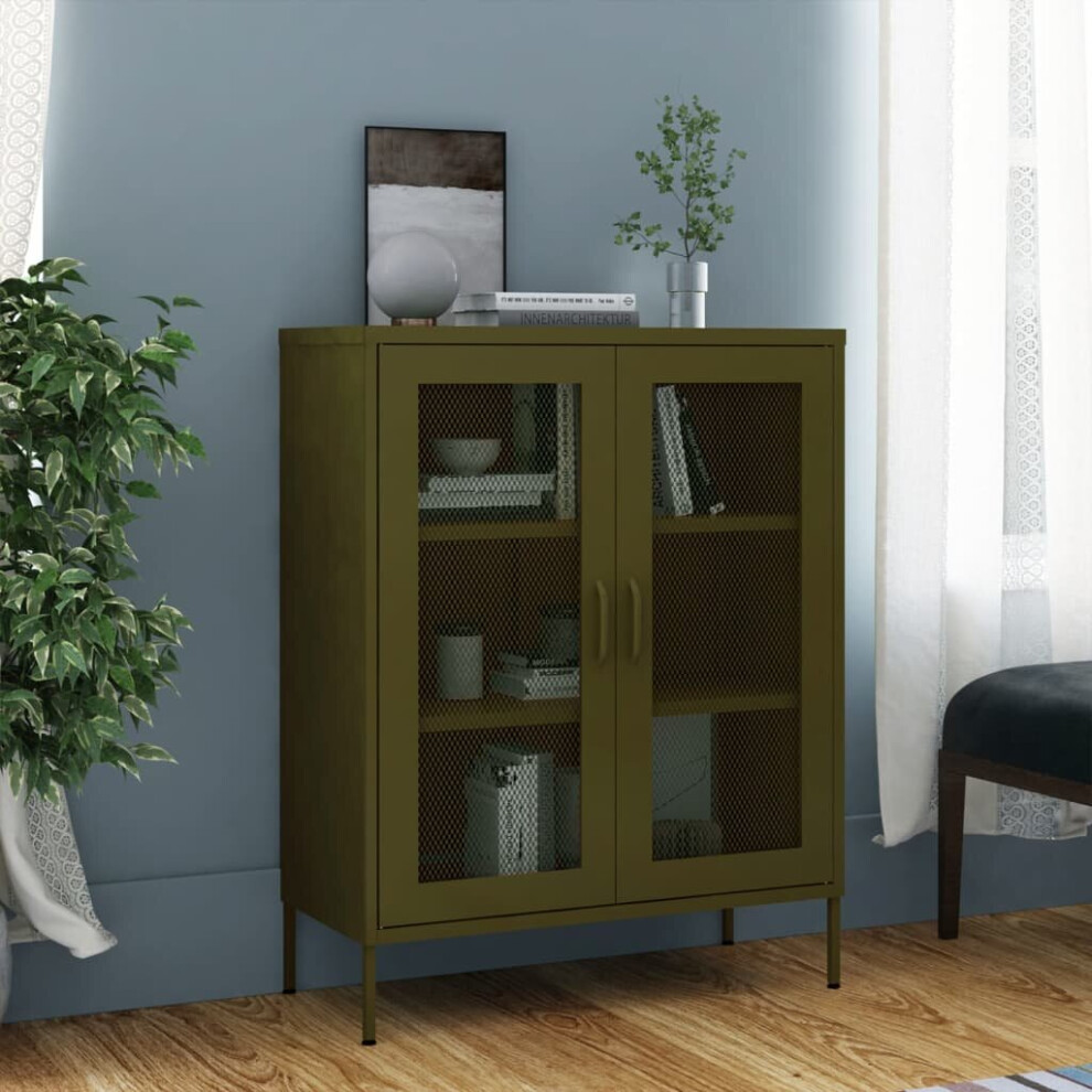 vidaXL Storage Cabinet Olive Green Steel Home Sideboard Cupboard Side Cabinet