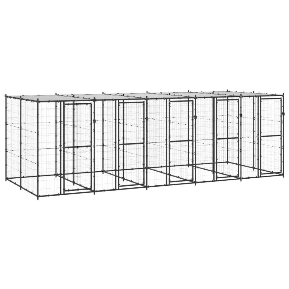 Vidaxl Outdoor Dog Kennel Steel With Roof 12.1 M? Puppy Enclosure Dog Cage