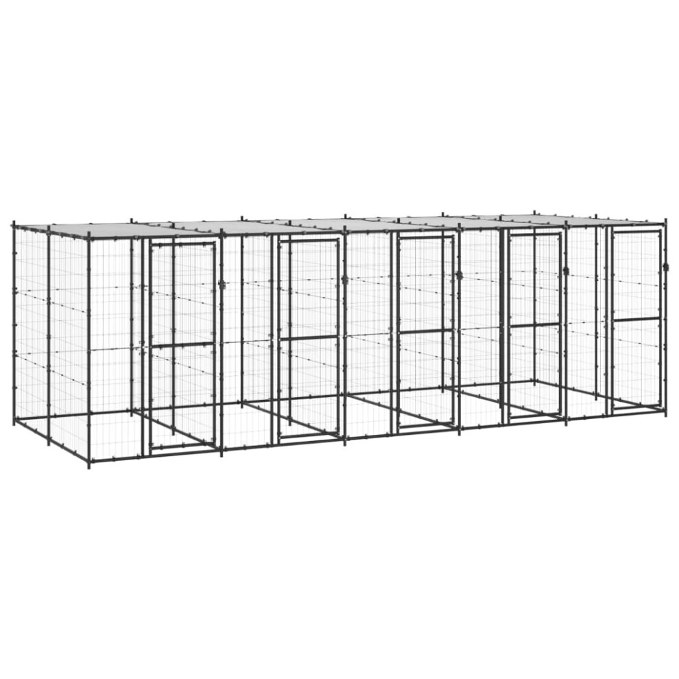 vidaXL Outdoor Dog Kennel Steel with Roof 12.1 m? Puppy Enclosure Dog Cage