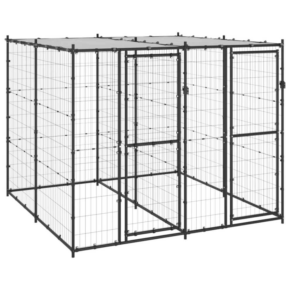 Vidaxl Outdoor Dog Kennel Steel With Roof 4.84 M? Puppy Enclosure Dog Cage