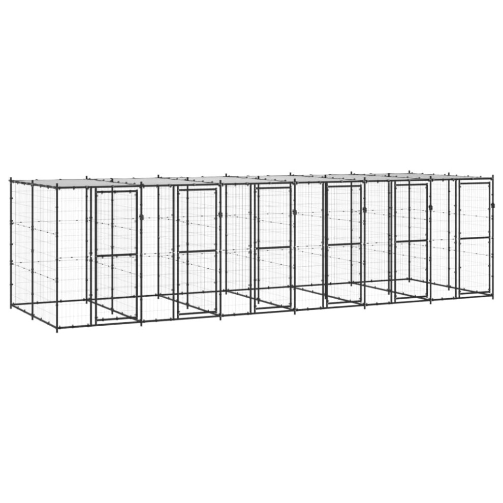 Vidaxl Outdoor Dog Kennel Steel With Roof 14.52 M? Puppy Enclosure Dog Cage