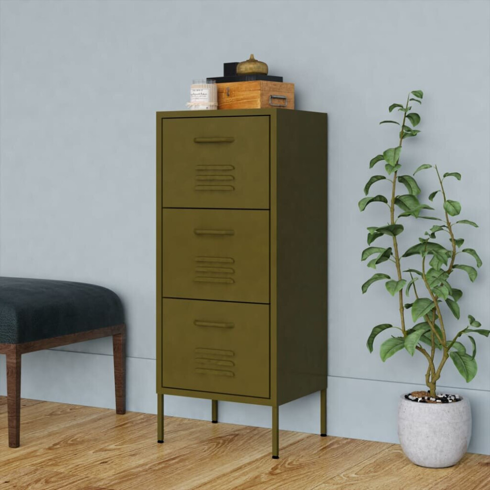 vidaXL Storage Cabinet Olive Green Steel Furniture Sideboard Side Cabinet