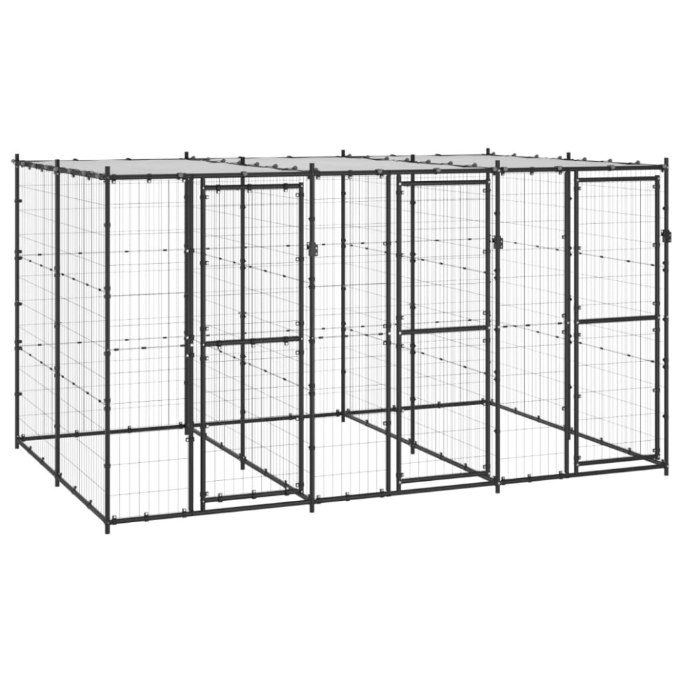 vidaXL Outdoor Dog Kennel Steel with Roof 7.26 m? Puppy Enclosure Dog Cage