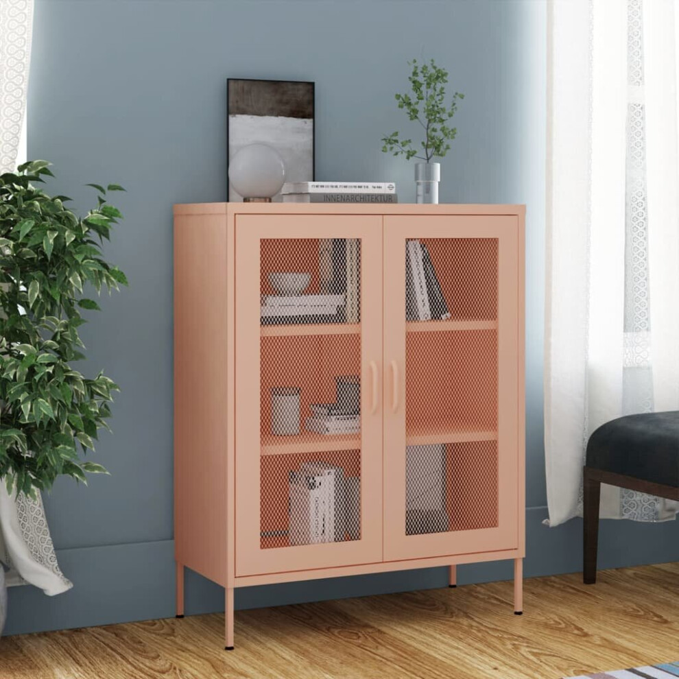 vidaXL Storage Cabinet Pink Steel Home Sideboard Cupboard Side Storage Cabinet