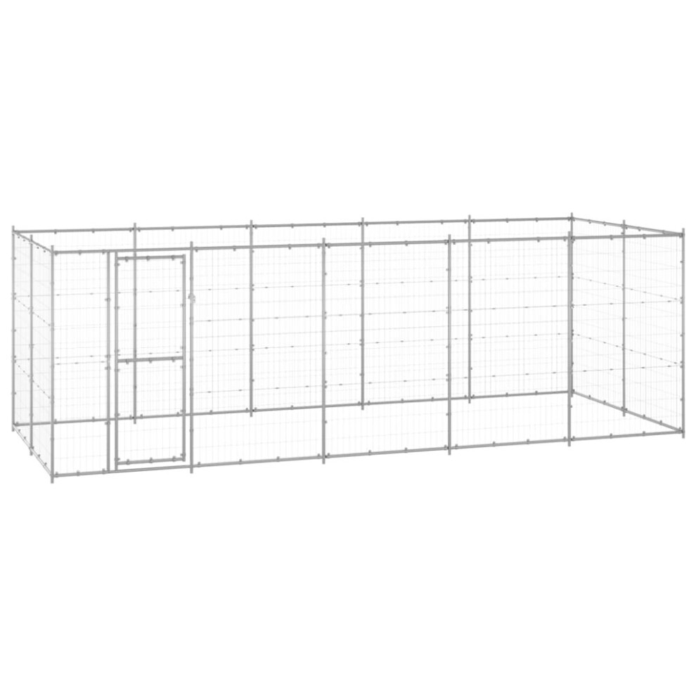 vidaXL Outdoor Dog Kennel Galvanised Steel 12.1 m? Puppy Enclosure Dog Cage