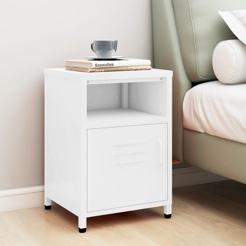 vidaXL Nightstand White Steel Home Bedroom Bedside Bed Side Storage Cabinet