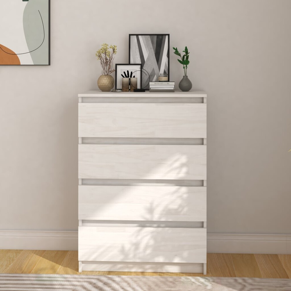 Vidaxl Solid Pinewood Side Cabinet White Sideboard Storage Drawer Cabinet