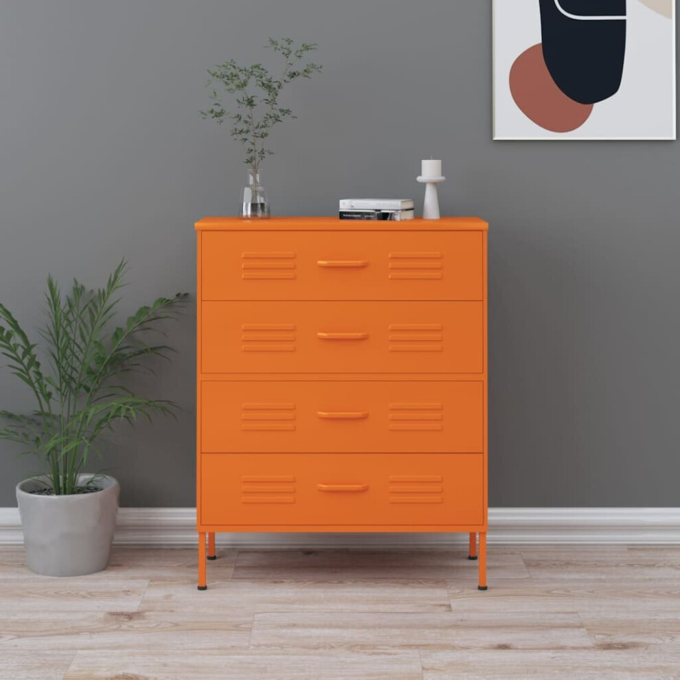 vidaXL Chest Of Drawers Orange Steel Home Decor Storage Side Cabinet Sideboard