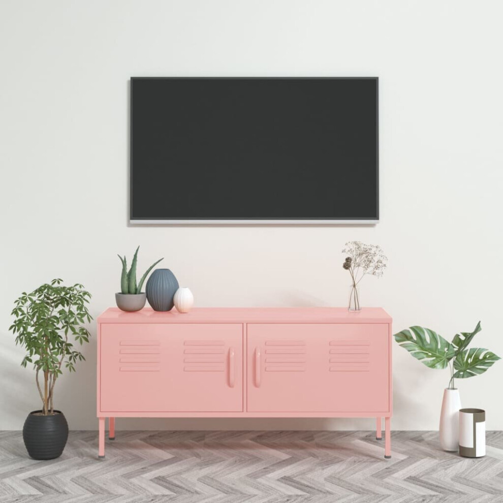 vidaXL TV Cabinet Pink Steel TV Stands Unit Stereo Hifi Cabinet Media Unit