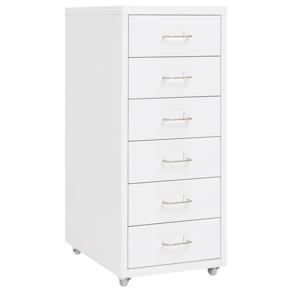 vidaXL Mobile File Cabinet White Metal Office Storage File Filing Cabinet