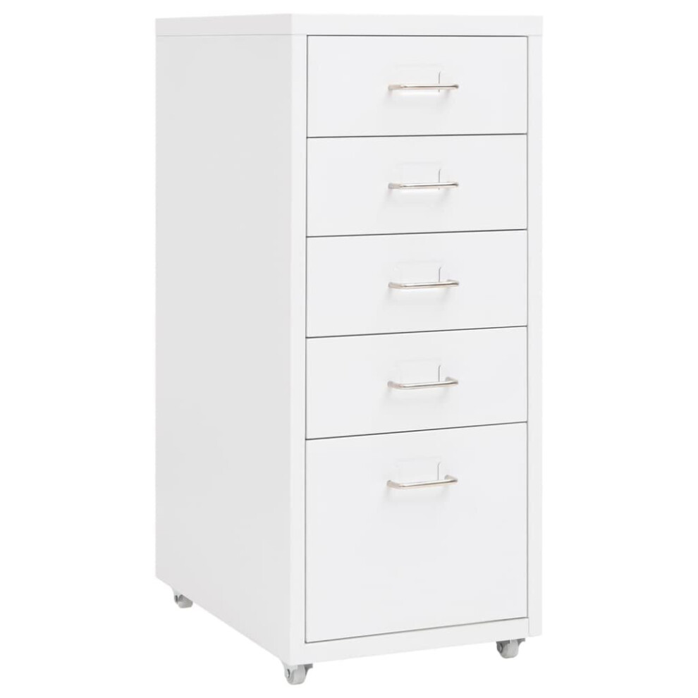 vidaXL Mobile File Cabinet White Metal Office Storage File Filing Cabinet