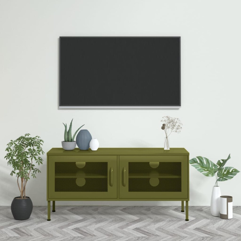 New Vidaxl Tv Cabinet Olive Steel Stereo Hifi Cabinet Media Unit Tv Stands Green 336234