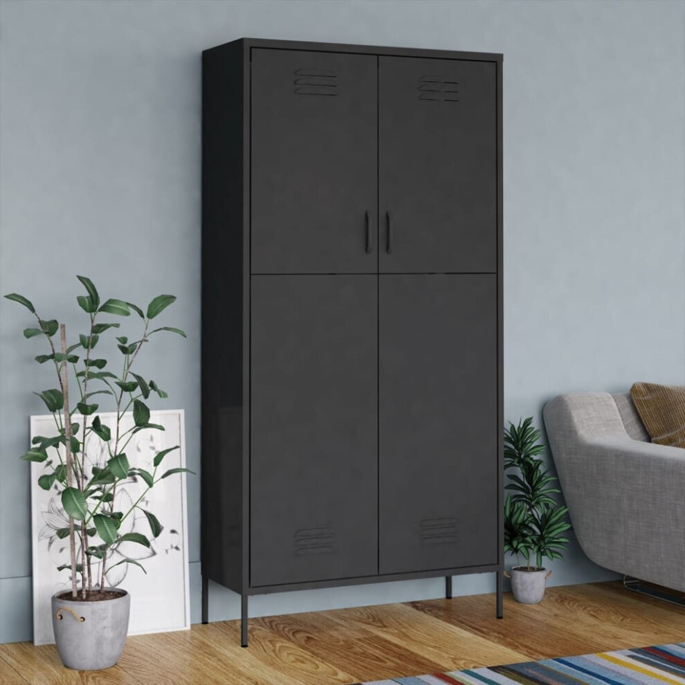 vidaXL Wardrobe Anthracite Steel Home Bedroom Hanger Clothing Storage Cabinet