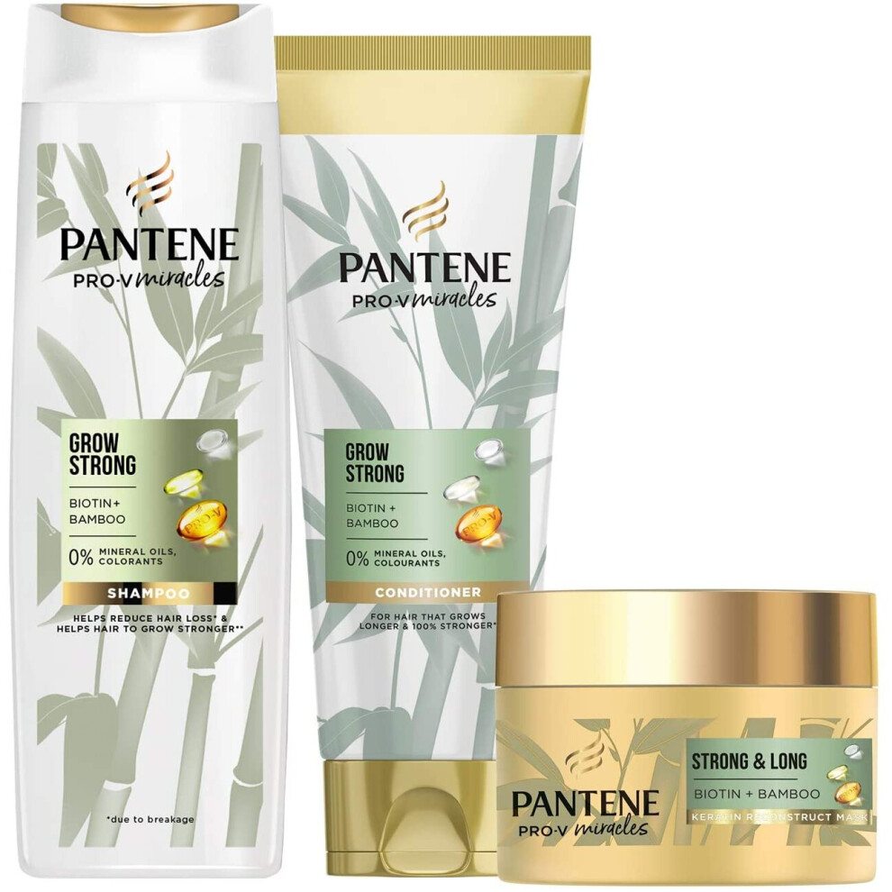 Pantene Grow Strong Shampoo And Conditioner Set For Up To 96 Percent Less Hair Loss, With Bamboo And Biotin. Hair Growth Shampoo, Hair Conditioner And