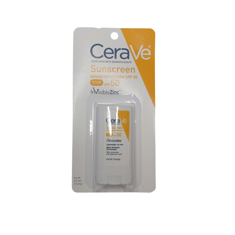 CeraVe Sunscreen Stick, SPF 50, Invisible Zinc, 0.47 oz (13.32 g)