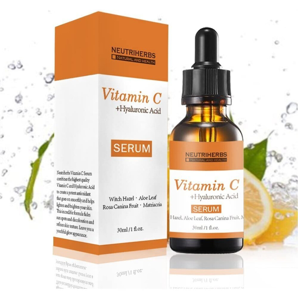 Neutriherbs Vitamin C Serum with Hyaluronic Acid 1 Oz Anti Aging Anti Wrinkle Serum, 20% Vitamin C Super Strength Natural Whitening Moisturizing