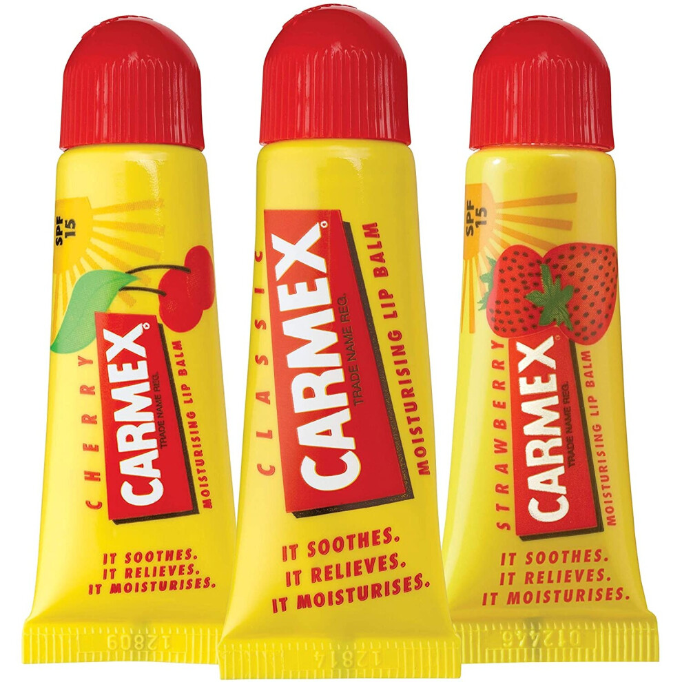 Photos - Lipstick & Lip Gloss Carmex Lip Balm Tube Pack of 3  (Classic, Cherry & Strawberry)