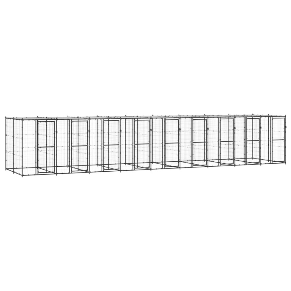 Vidaxl Outdoor Dog Kennel Steel With Roof 21.78 M? Puppy Enclosure Dog Cage
