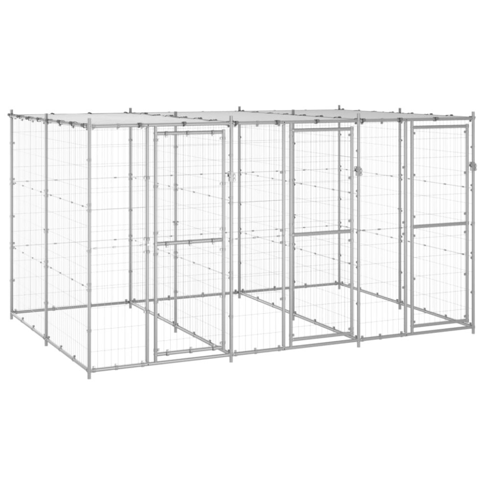 vidaXL Outdoor Dog Kennel Galvanised Steel with Roof 7.26 m? Dog House Cage