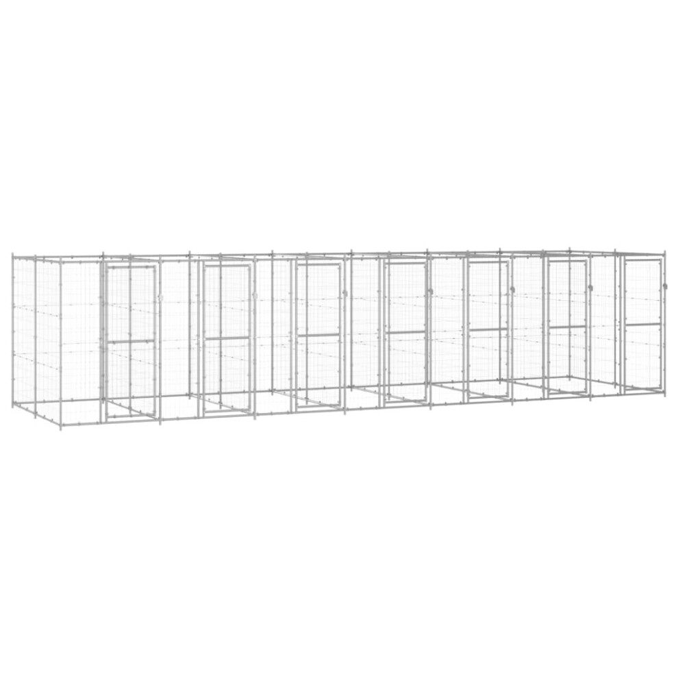 vidaXL Outdoor Dog Kennel Galvanised Steel 16.94 m? Puppy Enclosure Dog Cage