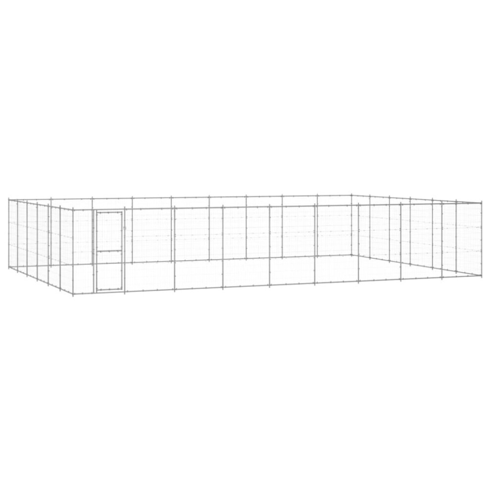 vidaXL Outdoor Dog Kennel Galvanised Steel 65.34 m? Patio Puppy Dog House Cage