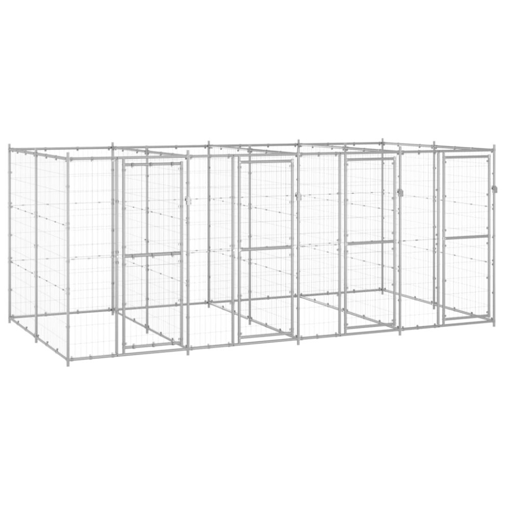 vidaXL Outdoor Dog Kennel Galvanised Steel 9.68 m? Puppy Enclosure Dog Cage