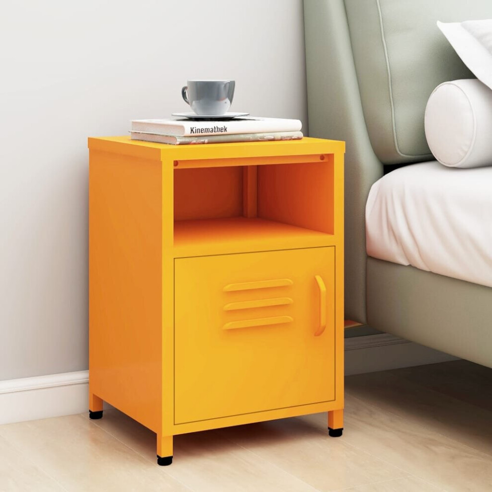 vidaXL Nightstand Mustard Yellow Steel Bedroom Bedside Side Storage Cabinet