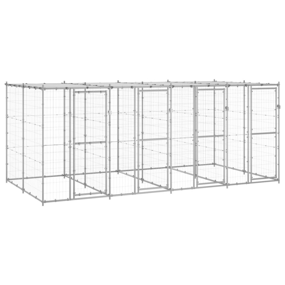 vidaXL Outdoor Dog Kennel Galvanised Steel with Roof 9.68 m? Dog House Cage