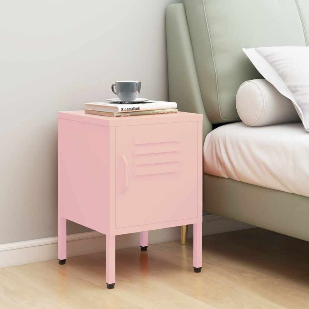 vidaXL Nightstand Pink Steel Home Bedroom Bedside Bed Side Storage Cabinet