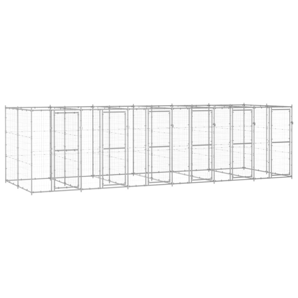 vidaXL Outdoor Dog Kennel Galvanised Steel 14.52 m? Puppy Enclosure Dog Cage