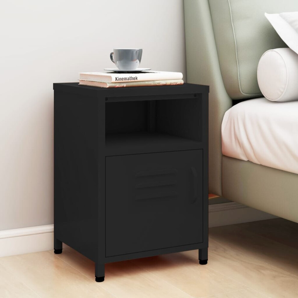 vidaXL Nightstand Black Steel Home Bedroom Bedside Bed Side Storage Cabinet