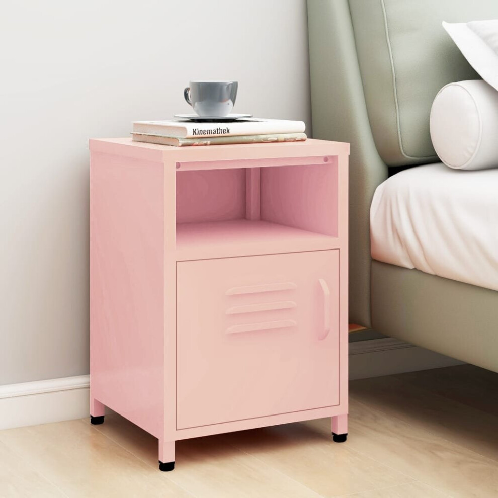 vidaXL Nightstand Pink Steel Home Bedroom Bedside Bed Side Storage Cabinet