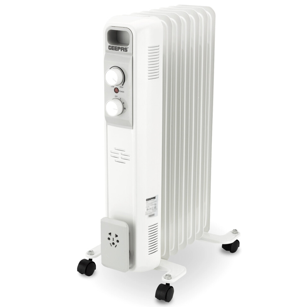 Geepas 1500W Oil Filled Radiator Space Heater Portable Electric Heater 3 Settings 600/900/1500W Thermostat Safety Cut off for Home Office 7 Fins