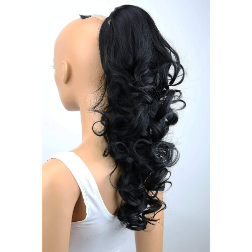 CAISHA Extensiones de Ponytail de 18" Rizadas y Voluminosas Negras PH9 2