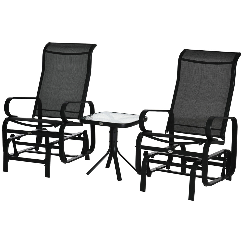 Outsunny 3 Pcs Rocking Chair Gliding Chair Set w/ Table for Patio Garden Black