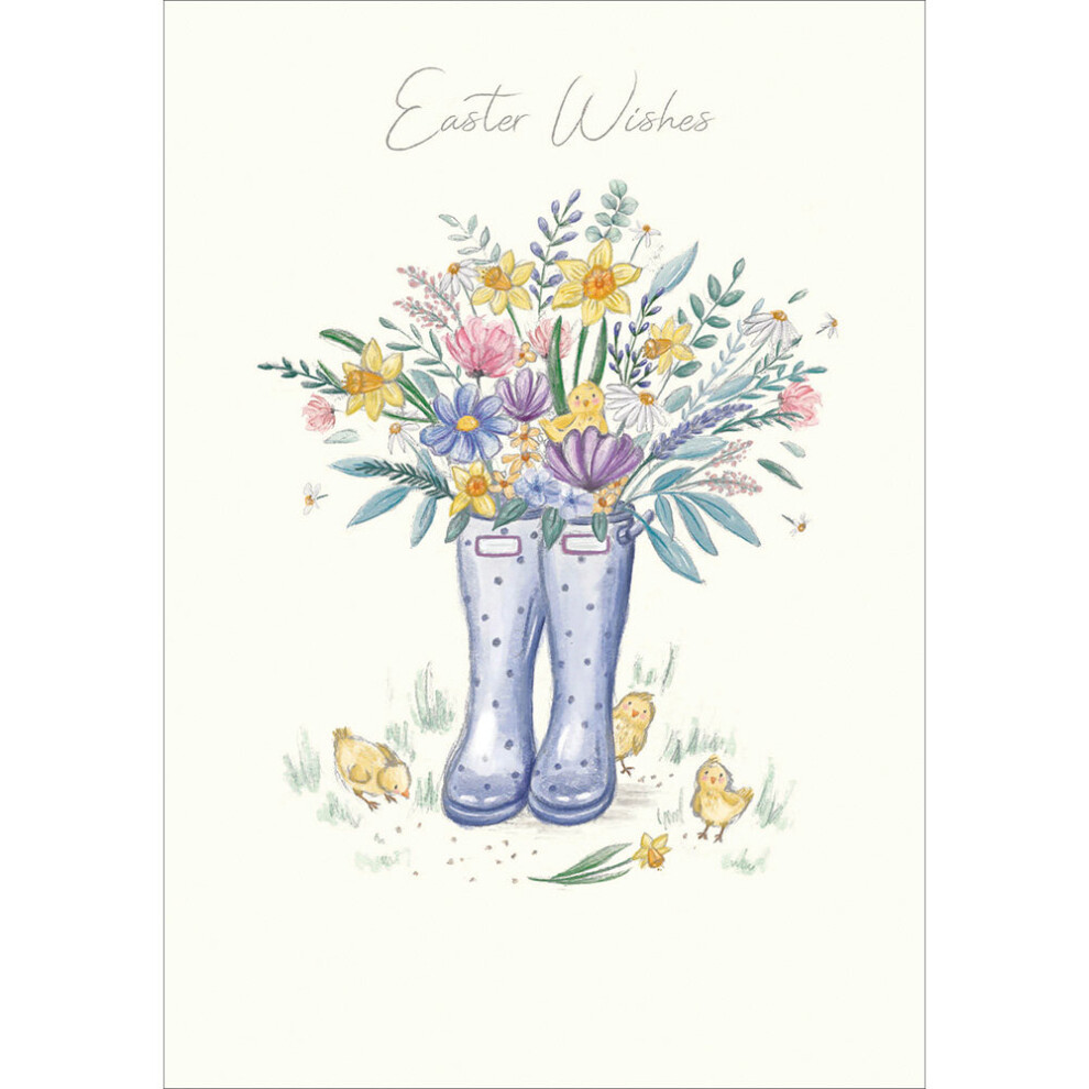 Easter Wishes Cute Chicks & Wellies Easter Greeting Card Cute Greetings Cards