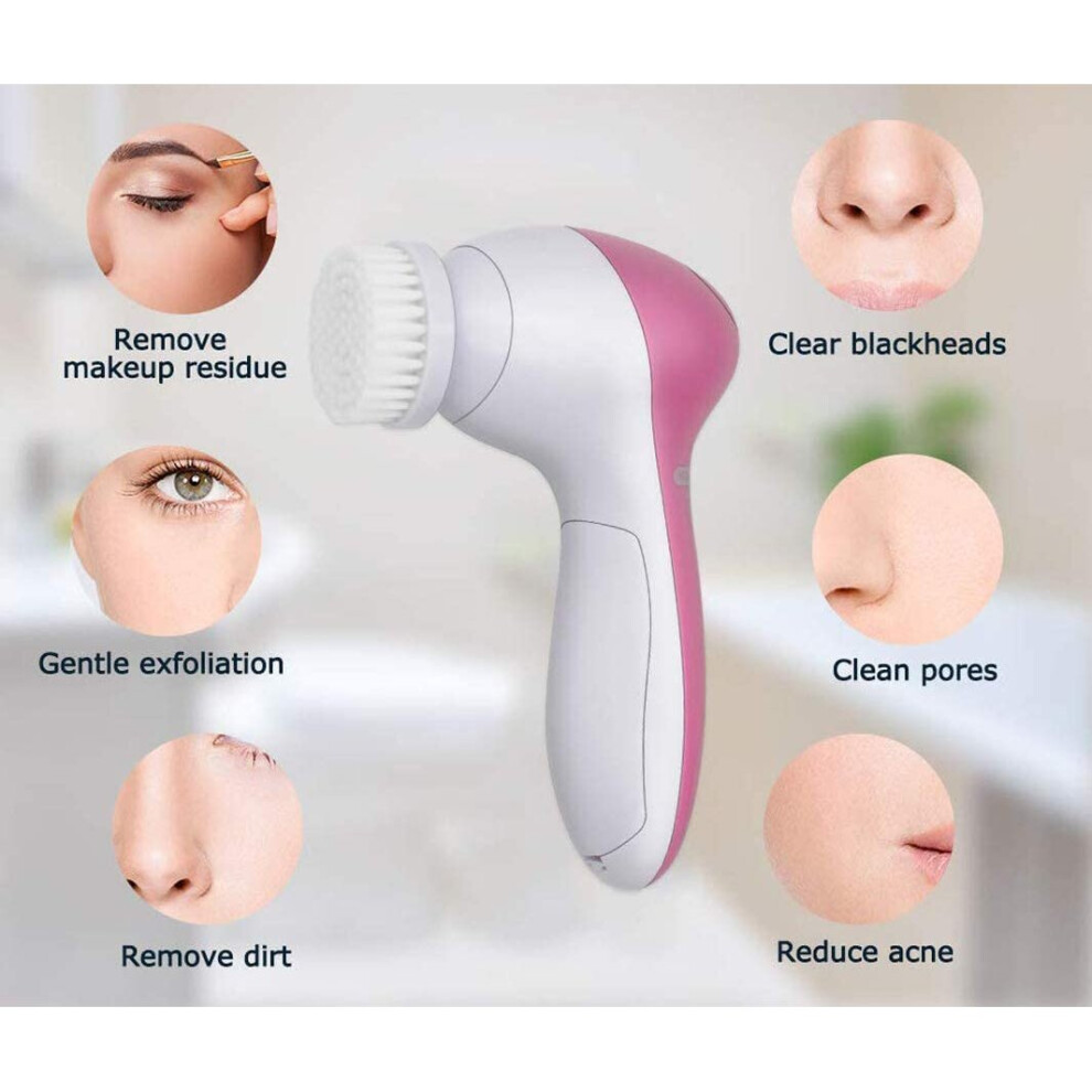 Facial Cleansing Brush 5 in 1 Portable Electric Facial Massager,Massaging, Removing Blackhead Facial Pore Cleaner with 5 Brush Heads for Acne,
