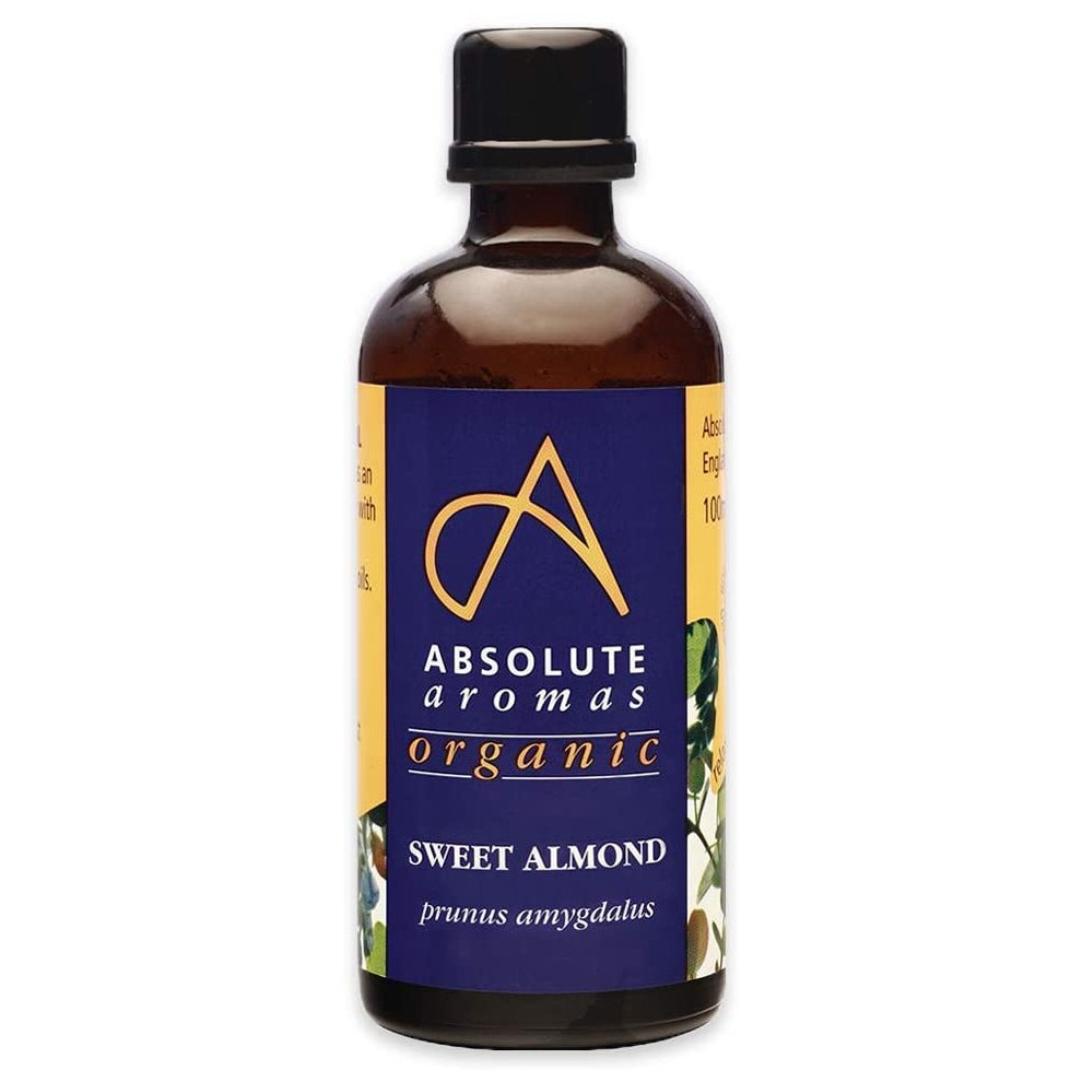 Absolute Aromas Organic Sweet Almond Oil 100Ml - In A Glass Bottle - Pure, Natural, Vegan And Cruelty Free