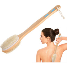 URAQT Body Brush Back Scrubber, Long Handle Bath Shower Brush with Soft and Stiff Bristles, Double-sided Brush Head for Wet or Dry Brushing,