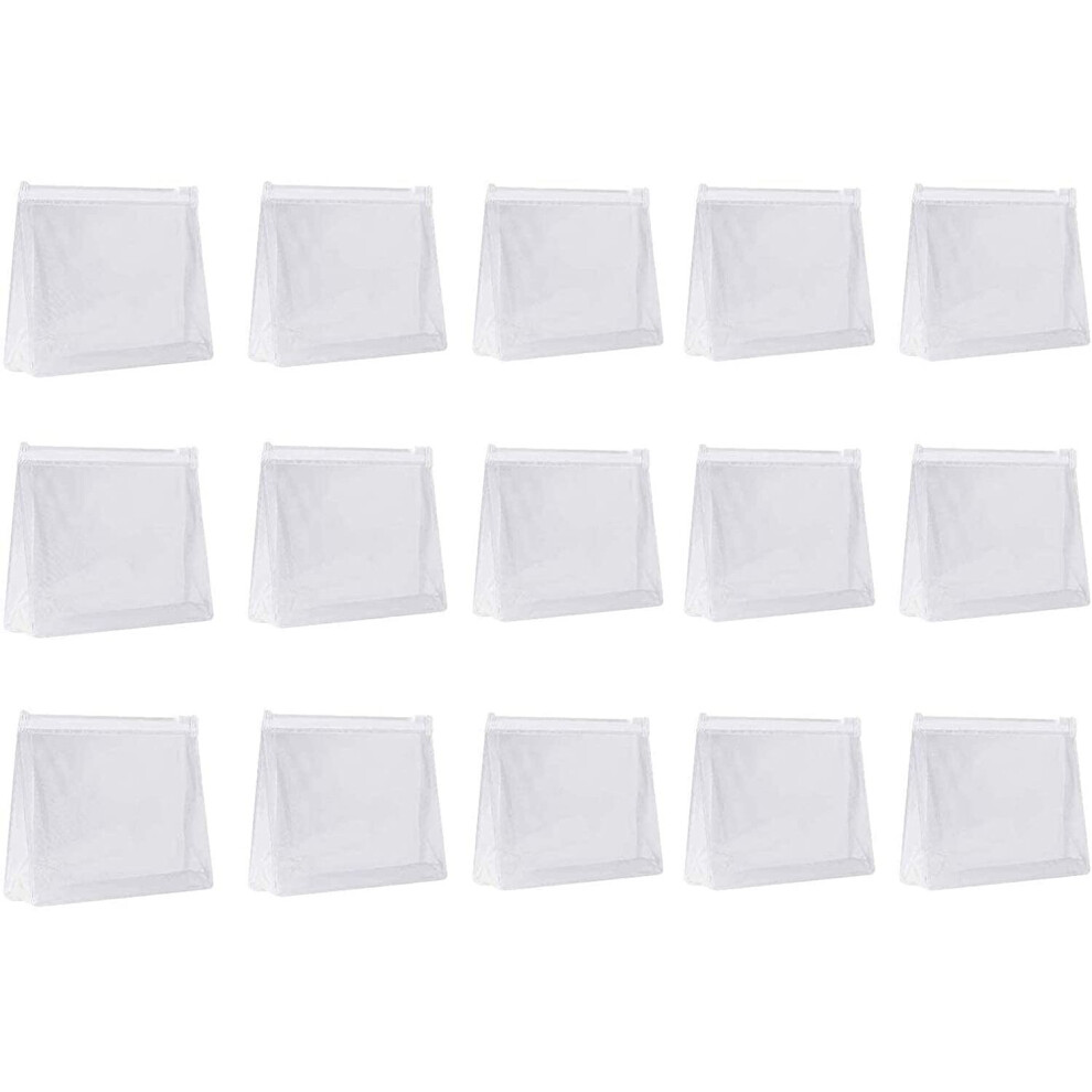 15 Pcs Mini Small PVC Transparent Plastic Cosmetic Organizer Bag Pouch with Zipper Closure for Vacation Travel, Bathroom and Organizing Waterproof
