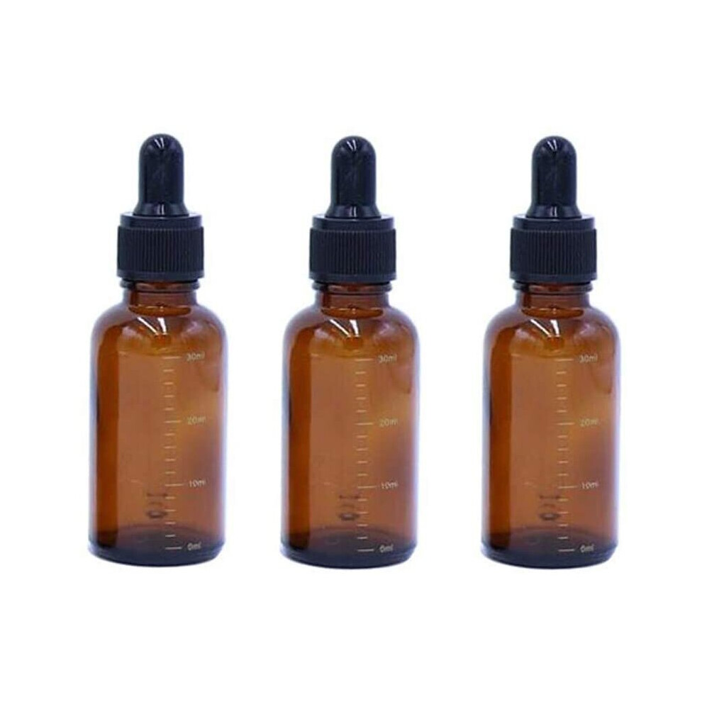 3 Pcs Empty Refillable Amber Glass Graduated Dropper Bottle Essential Oil Cosmetics Elite Fluid Container Jar Pot Holder with Glass Pipette Dropper