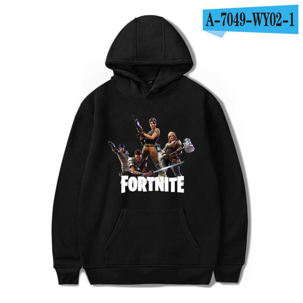 (Black, S=US XXS) For Women Men Hooded Pullover Hoodies Streetwear Tops Fortnite Hoodie Sweatshirt