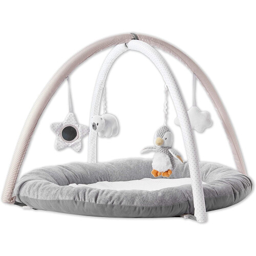 Nuby Penguin Baby Play Gym, with Padded Activity Play Mat Base, Grey on