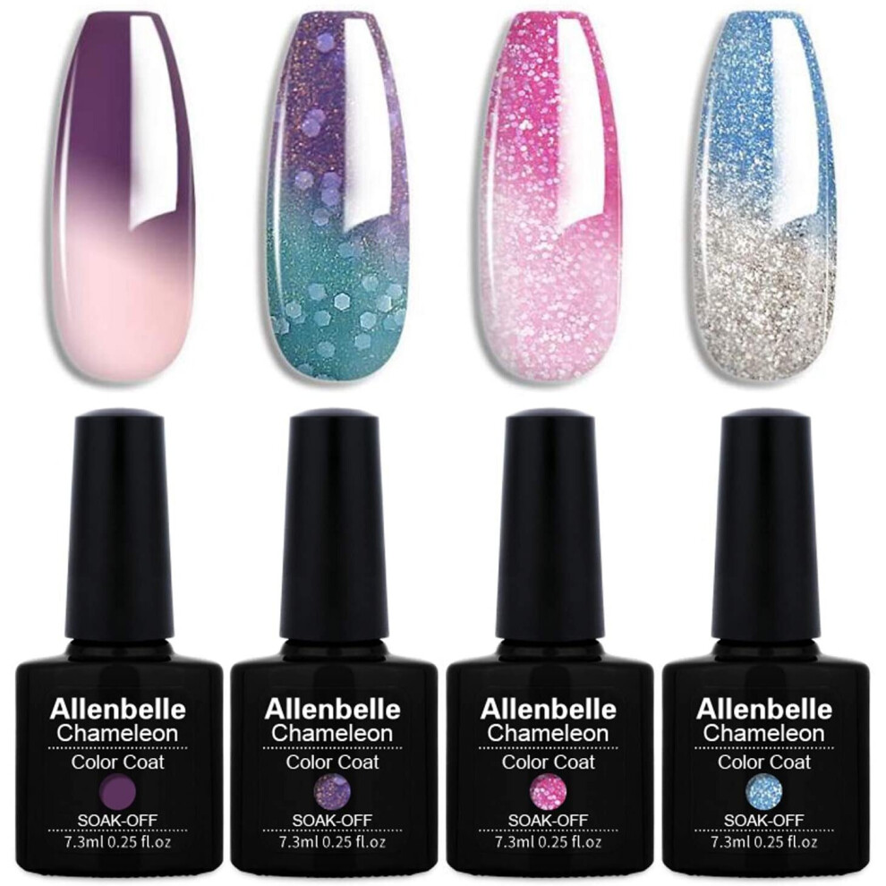 Allenbelle Colour Changing Gel Nail Polish Set Purple Pink Red Blue Dark Purple Color Changing Gel Polish Set Mood Chameleon Soak Off UV LED Thermal