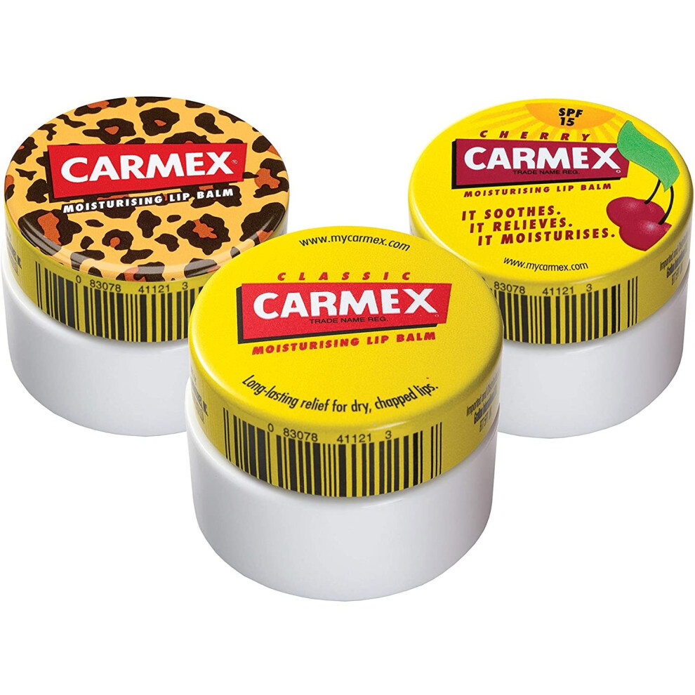 Carmex Lip Balm Pot Mixed Pack of 3 (Cherry, Classic & Wild)