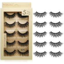 5 Pairs 3D Faux Mink Lashes - Reusable, Handmade Natural Thick False Eyelashes with Stainless Steel Tweezers (Bomb)