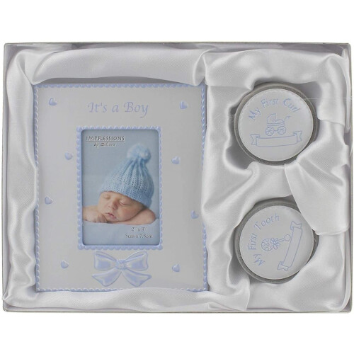 Christening Gift My First Curl / Tooth & Frame It's A Boy